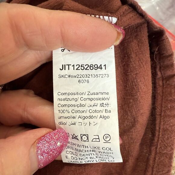 Shein Brown Blouse Ruffle Sleeves Hem Medium - Picture 5 of 9